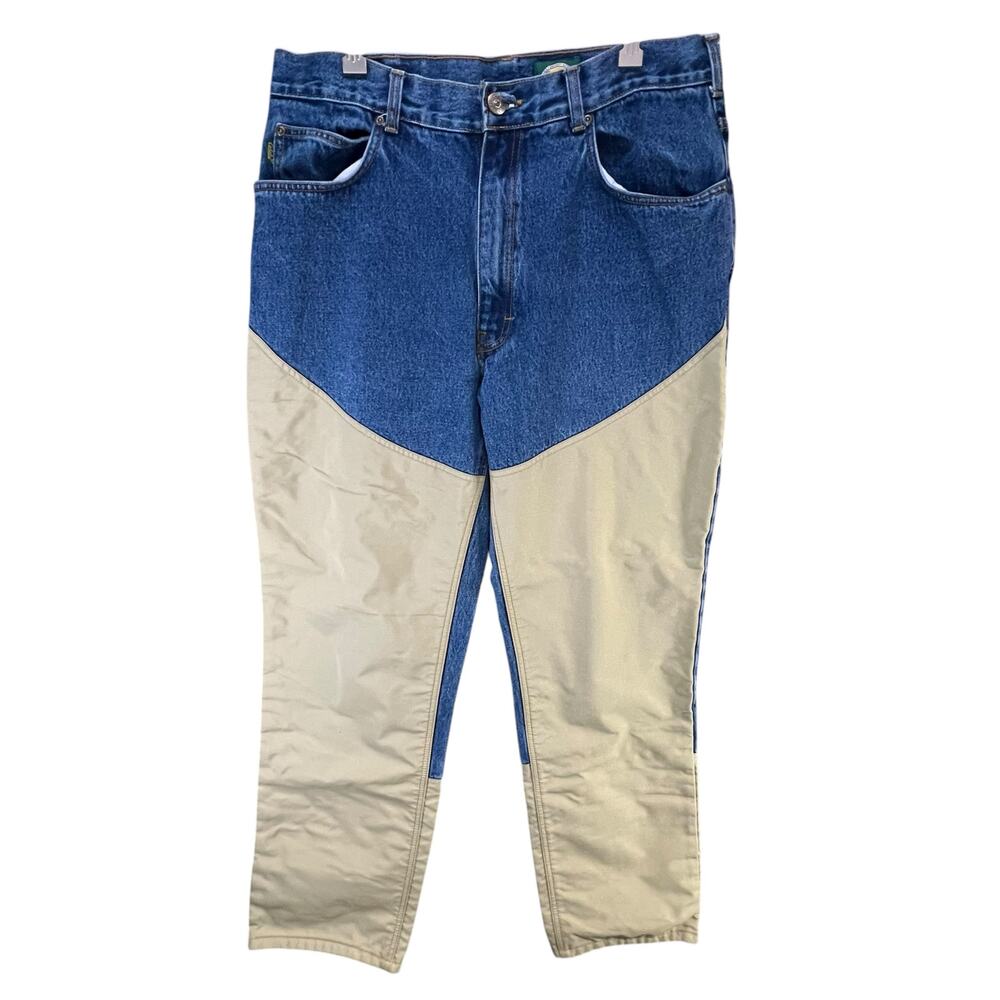 Cabelas Roughneck Upland Jeans Mens 38x32 Blue Beige Brush Pants Hunting Outdoor